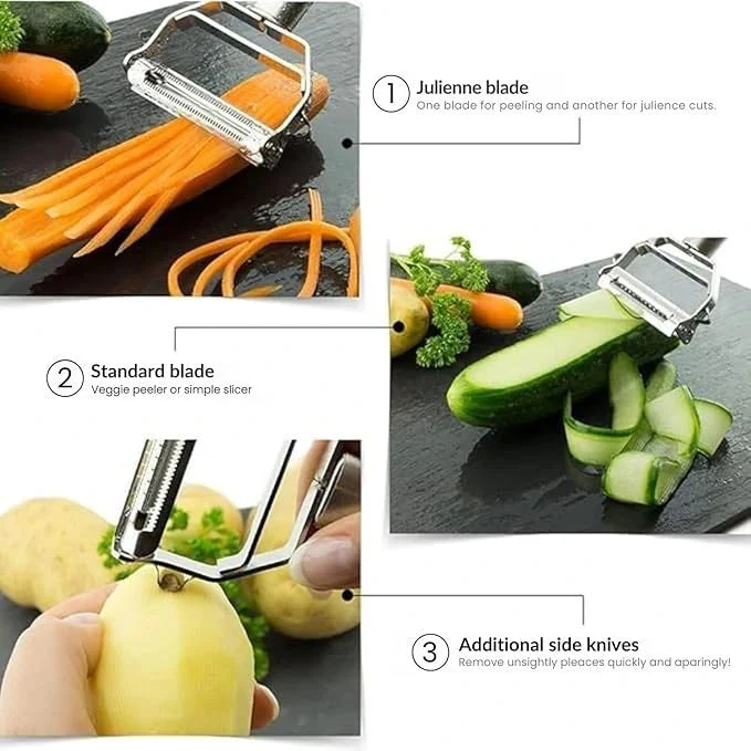 3 in 1 Stainless Peeler | Sharp Blades, Anti-Rust | For Quick, Clean Prep